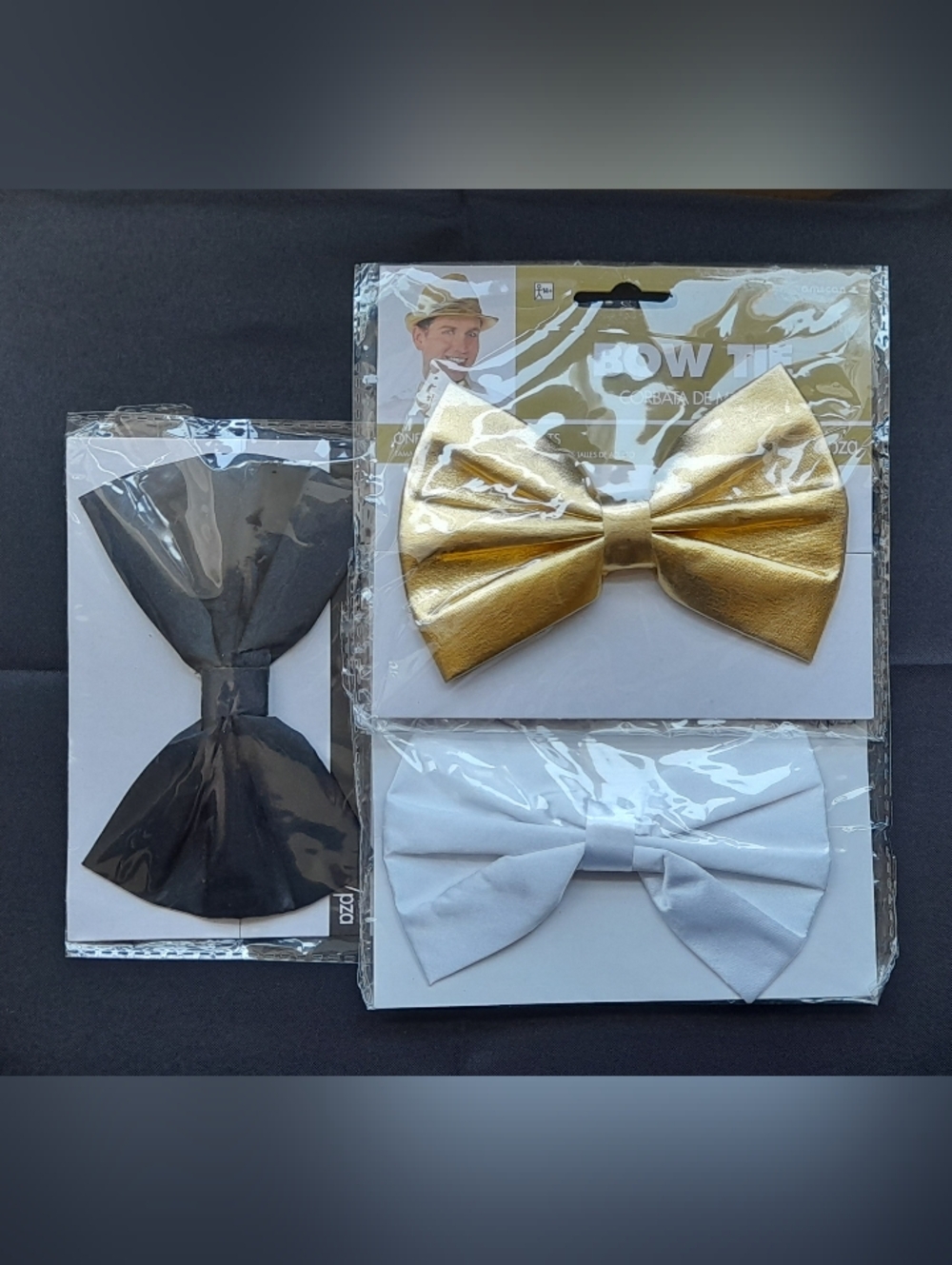 🎩👔 Lot of 3 Men’s Bow Tie Set Gold Black White Pre-Tied Adjustable ✨
